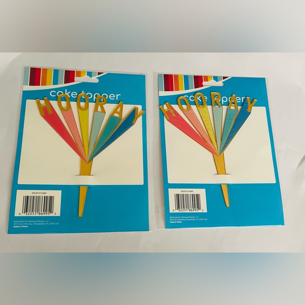 New 2 Colorful HOORAY Cake Toppers Topper - Picture 8 of 8